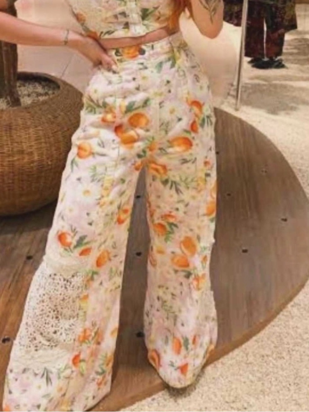 FARM Rio Tangerine Dream wide leg lace cutout pants